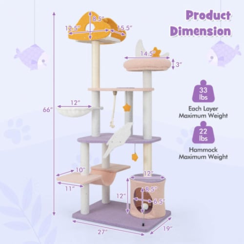 Hivvago 66 Cute Cat Tree Cats Multi Level Tall Cat Tower With Sisal