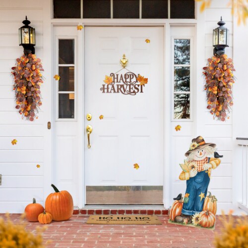 Glitzhome 30 Inch Tall Fall Wooden Painted Scarecrow Porch Decor Set