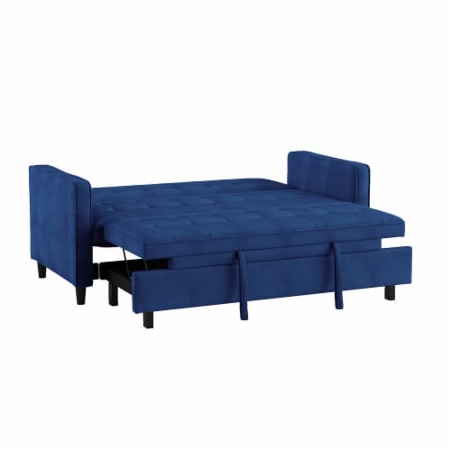 Navy Microfiber Upholstered Convertible Studio Sofa With Pull Out