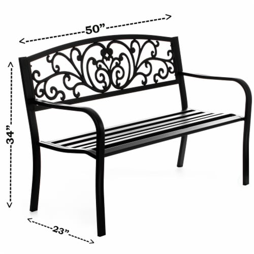 Gardenised Steel Outdoor Powder Coated Park Seating Bench With Cast