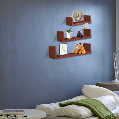 Set Of Floating Display Shelves Ledge Bookshelf Wall Mount Storage