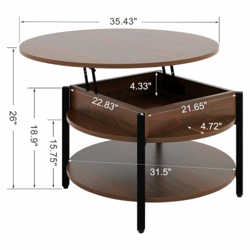 Fabato Lift Top Round Coffee Table With Storage Hidden Compartment