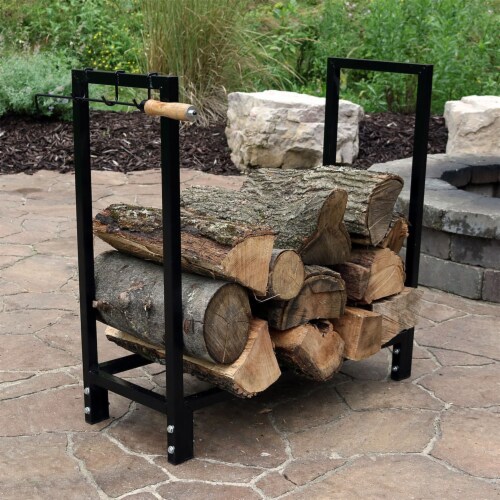 Sunnydaze 30 In Black Powder Coated Steel Firewood Log Rack And Cover