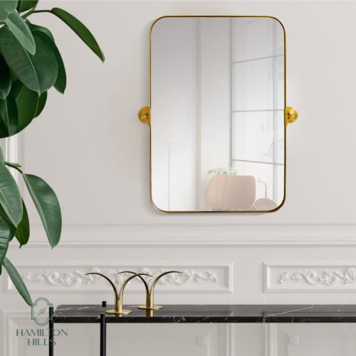 Hamilton Hills 16x24 Gold Framed Pivot Mirror Rounded Corner Rect