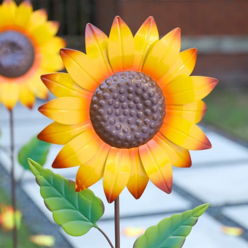 Glitzhome Set Of Two Inch Tall Fall Metal Sunflower Yard Stake Set