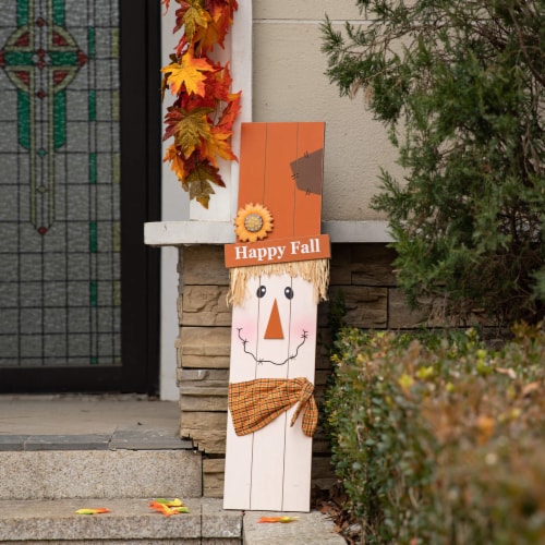 Glitzhome Inch Tall Double Sided Wooden Scarecrow Pumpkin Porch