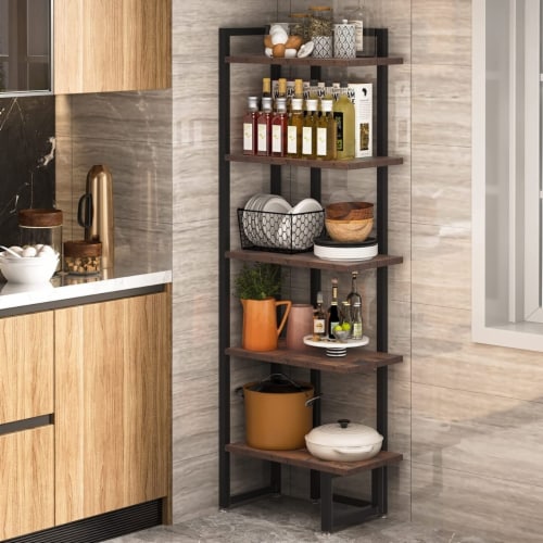 Tribesigns Industrial Tier Corner Shelf Wood Bookshelf Freestanding