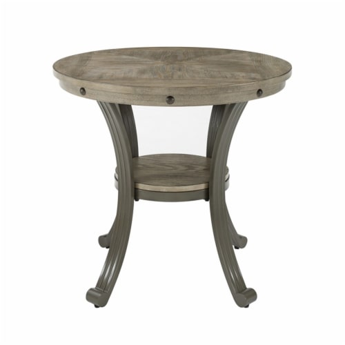 Linon Franklin Metal And Wood Round Side Accent Table In Pewter