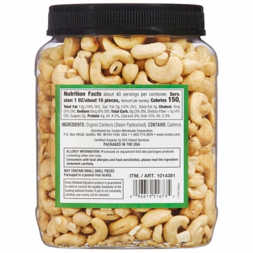 Kirkland Signature Organic Whole Cashews Unsalted Unroasted Oz