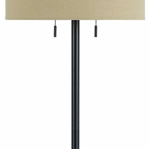 Metal Body Floor Lamp With Fabric Drum Shade And Pull Chain Switch