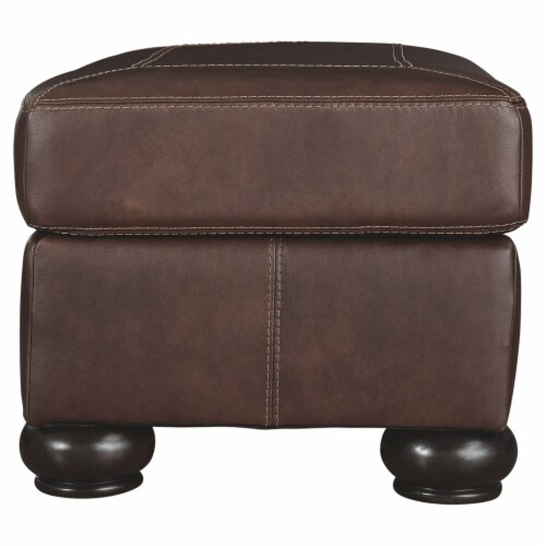 Rectangular Leatherette Ottoman With Stitched Details And Bun Feet