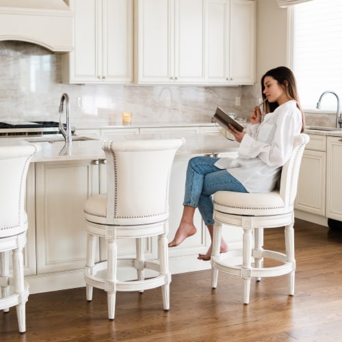 Maven Lane Pullman Wooden Swivel Kitchen Counter Stool White Oak Set