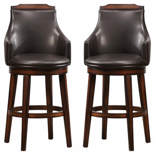 Pemberly Row Wood Pub Height Swivel Stools In Dark Brown Set Of 2 1