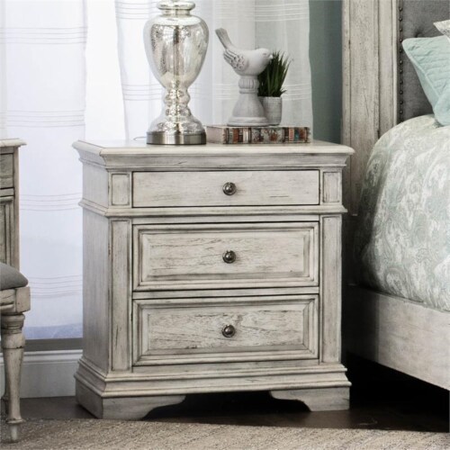 Home Square 3 Drawer Wood Nightstand Set In Rustic Ivory Set Of 2 1