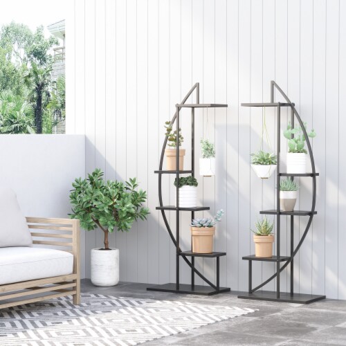 Half Moon Shape Tier Metal Plant Stand Curved Flower Pot Holder Shelf