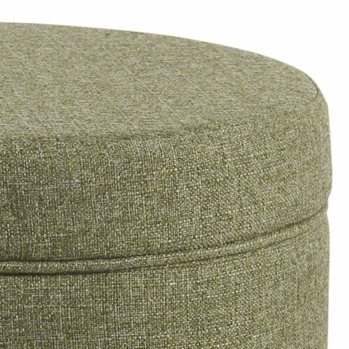 Fabric Upholstered Round Wooden Ottoman With Lift Off Lid Storage