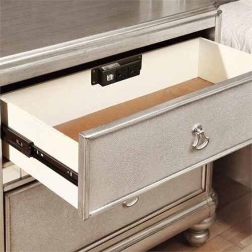 Bowery Hill Drawer Nightstand In Metallic Platinum And Silver