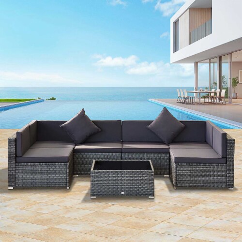 Pc Rattan Wicker Sofa Set Sectional Couch Cushioned Furniture Patio