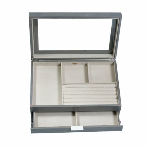 Mele Co Misty Glass Top Wooden Jewelry Box In Oceanside Grey Finish