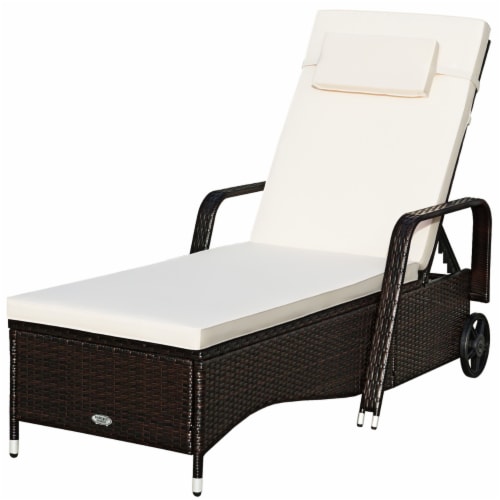 Gymax Cushioned Outdoor Wicker Chaise Lounge Chair W Wheel Adjustable