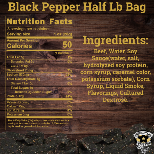 Lone Star Black Pepper Beef Jerky Half Pound Resealable Bag Spicy