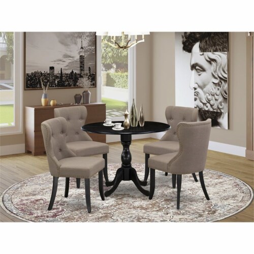 East West Furniture Dublin Piece Wood Dining Set In Wire Brush Black