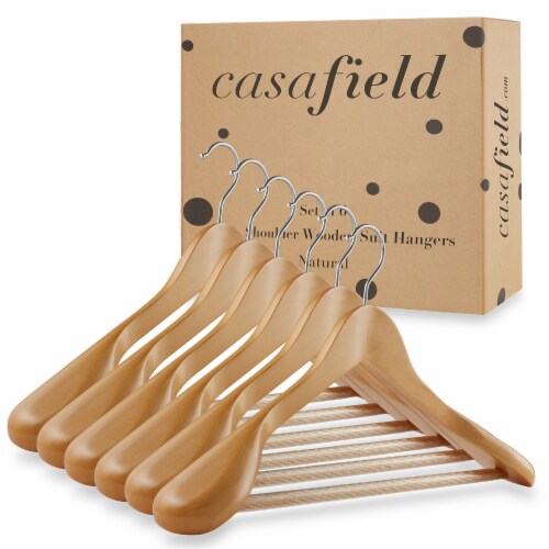 6 Pack Wide Shoulder Wooden Suit Hangers Natural By Casafield 17 25