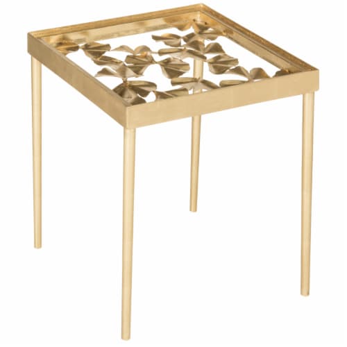 SAFAVIEH Otto Ginko Leaf Side Table Gold Clear 16 5 X 16 1 X 33 5