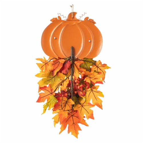 Glitzhome 22 5 Inch Tall Fall Metal Pumpkin Sunflower Swag Wall Decor